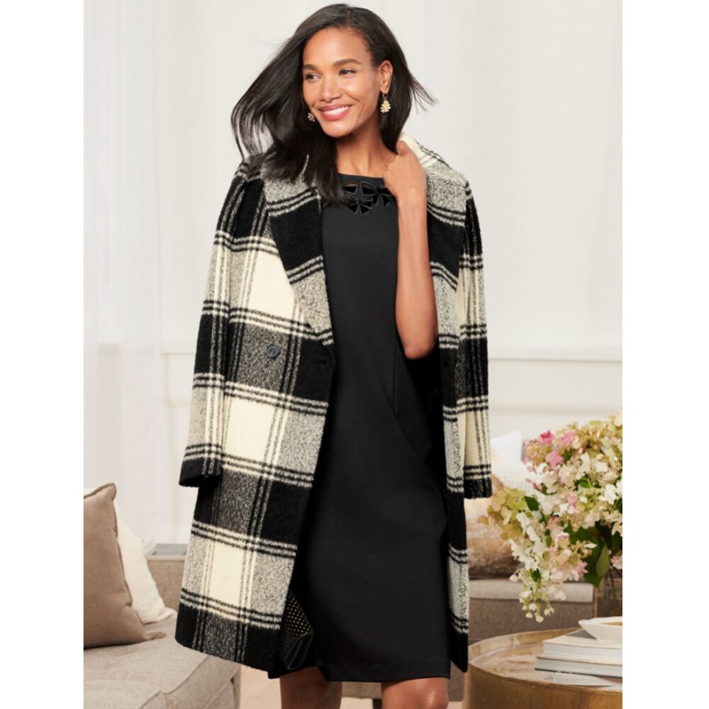 TALBOTS Brushed Wool Blend Plaid Coat, S NEW